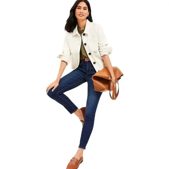 LOFT Modern Denim High Waist Skinny Ankle Jeans, Vintage Dark Wash, Size 32 / 14 - Picture 2 of 12